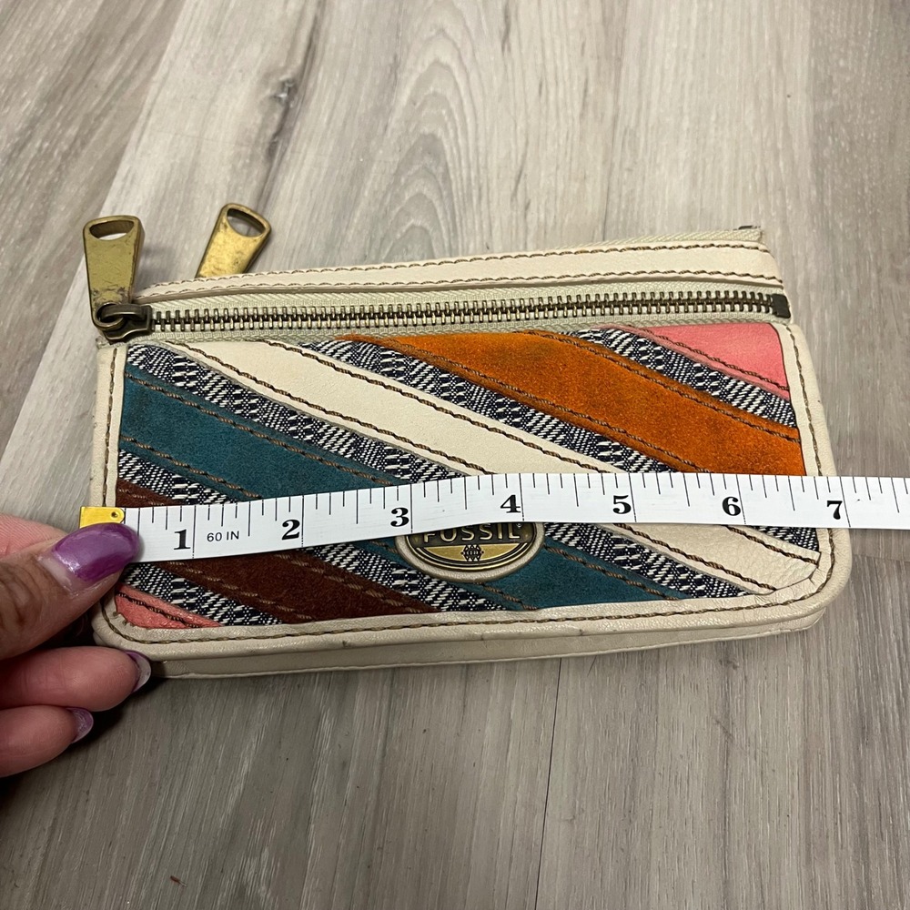 Fossil Cream Multi Patchwork Leather Wallet One Size - Picture 9 of 10